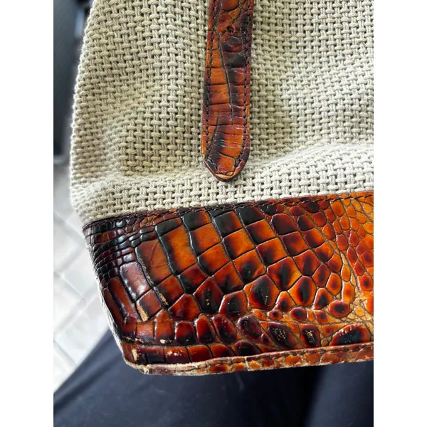 Vintage Y2K 90s Brahmin Harbor Tote Brown Leather Woven Crocodile Embossed Bag - Image 8