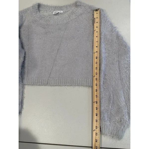 Somedays Lovin Sweater XS Grey Fuzzy Cropped Minimal Dopamine Travel Vacation - Image 6