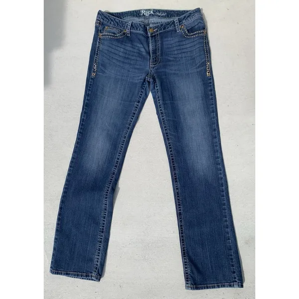 Rock 47 by Wrangler Women’s 11/12 Bootcut Jeans 33x34 Blue Rhinestone Pockets - Image 5