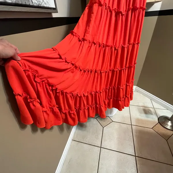 Maxi Dress Halter Boho chic Romantic Tiered Orange M Fairy Cottage Core Festival - Image 7
