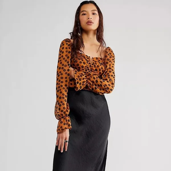 Free‎ People Parker Top smocked printed crop top Sz M - Image 2