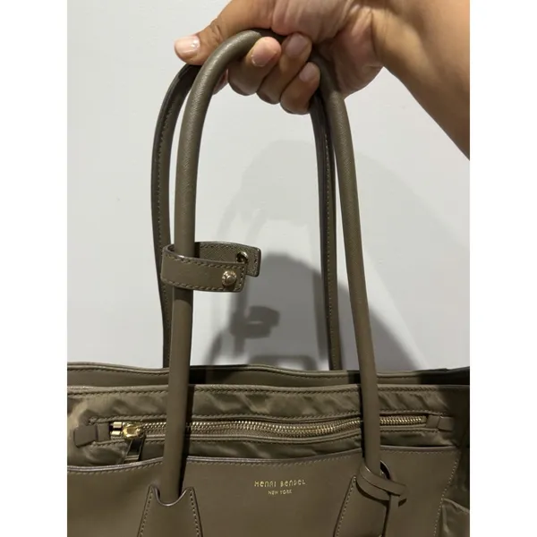 Henri Bendel Green Leather Nylon Diaper Bag‎ Satchel Tote Bag Crossbody i - Image 5