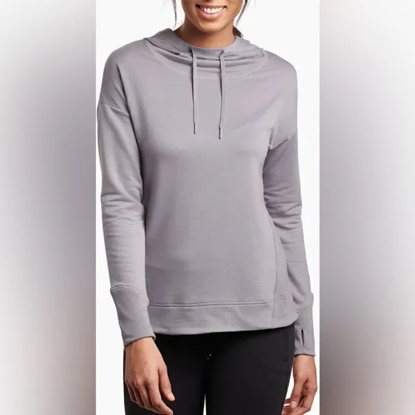 Kuhl Rhea Pullover Hoodie French Terry Cowl Neck Ribbed Shirt Lavender City Grey - Image 2