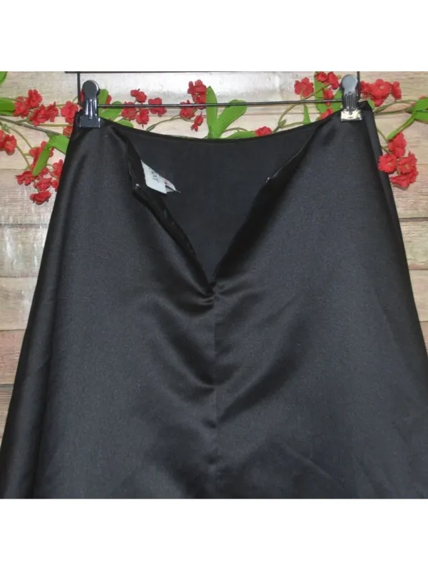 VTG Jody California Black Satin Maxi Skirt 5/6 27" Waist 41" X- Long Made USA - Image 8