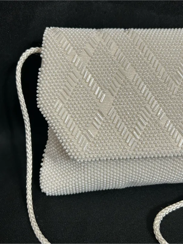 Beaded Evening Crossbody Shoulder Bag White - Image 4