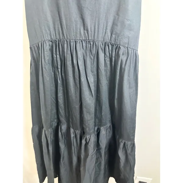 Banana Republic Black Cotton Tencel Tiered Maxi Dress Petite‎ 2 Smocked Back - Image 2
