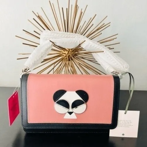 Kate‎ Spade Gentle Panda Crossbody Leather Wallet Bag, Pink/Black, NWT - Image 2