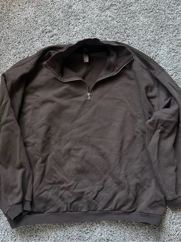 SKIMS Cocoa Brown Oversized Boyfriend Fleece Half-Zip Pullover Sweatshirt - Image 3