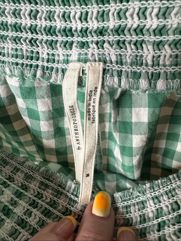By Anthropologie Green Gingham Smocked Bloomer Shorts Size Medium - Image 3