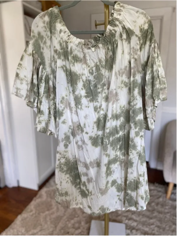 Feathers Olive Tie Dye Boho Mini Dress Flowy Romantic Cottagecore Festival Flowy - Image 3