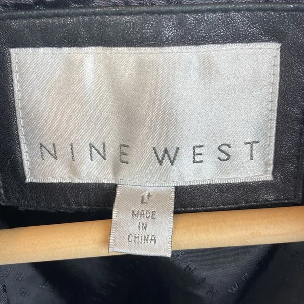 Nine West 100% Leather Black Zip Long Sleeve Jacket L - Image 4