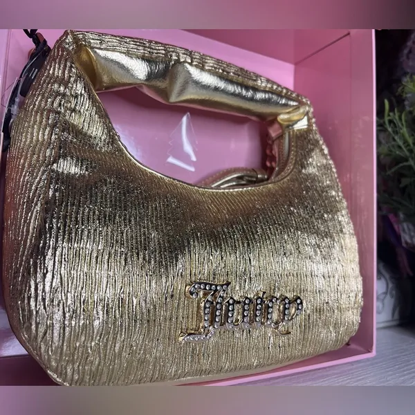 Juicy Couture Gold Mini Hobo 3-Piece Gift Set Wristlet Mirror NWT - Image 6