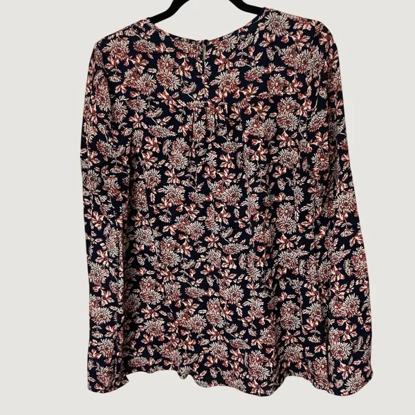 Entro Navy Floral Bell Sleeve Blouse T6247 Navy Rust Boho Keyhole Top Medium - Image 7