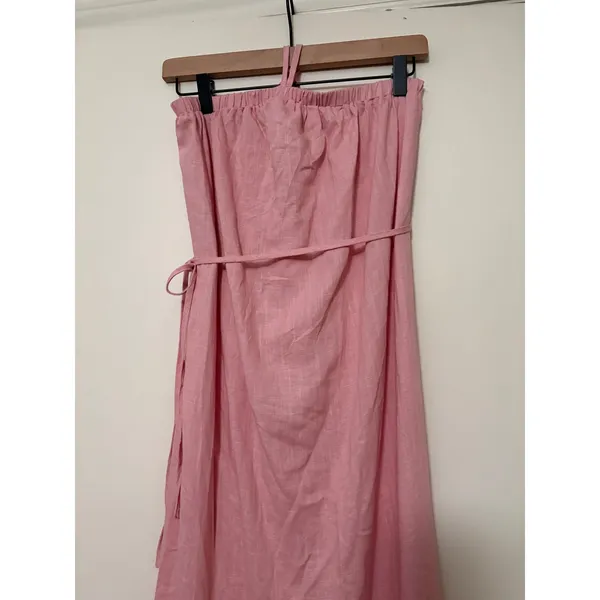 Petal + Pup Pink Linen Blend Halter Tie Waist Tiered Maxi Dress Small‎ NEW - Image 2