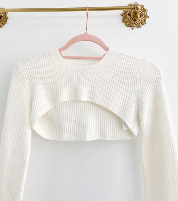Abercrombie Cream Ribbed Ultra Crop Bolero Shrug Sweater - Image 2