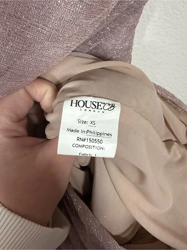 House of CB Ella Pale Pink Sparkle Mesh Mini Dress XS - Image 14