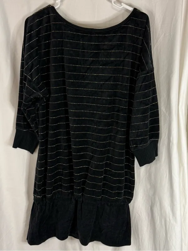 PINK Victoria's Secret Y2K Plush & Lush Velour Black & Gold Mis Sleeve Tunic Top — L - Image 4