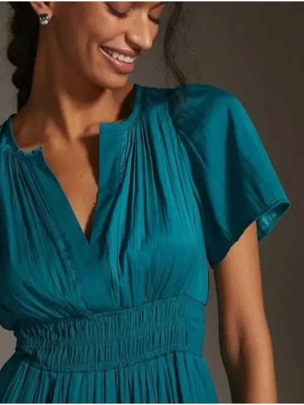 NWT by Anthropologie The Somerset Maxi in Turquoise Lumensilk Edition Dress XL - Image 4