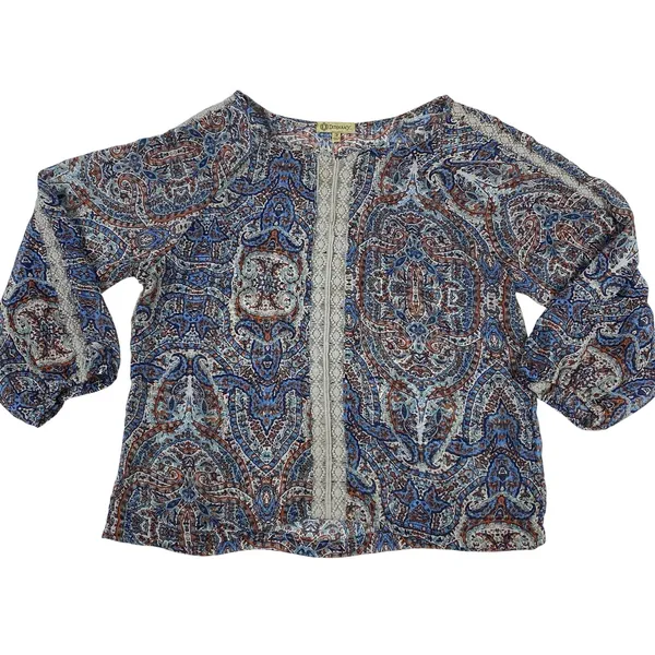 Democracy Size Medium Sheer Blouse Top‎ Lace Balloon Sleeve 20"x22" Lightweight - Image 5