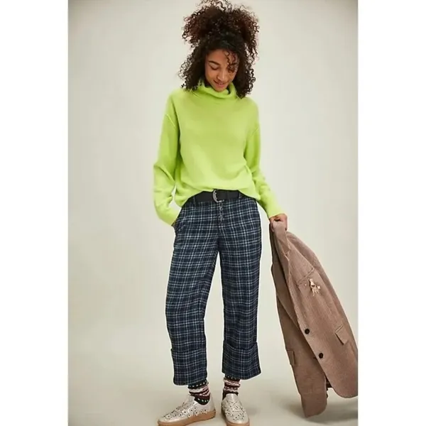 NWT!! FREE PEOPLE Treasure Turtleneck Cashmere Sweater Lime Punch Knit Large - Image 4