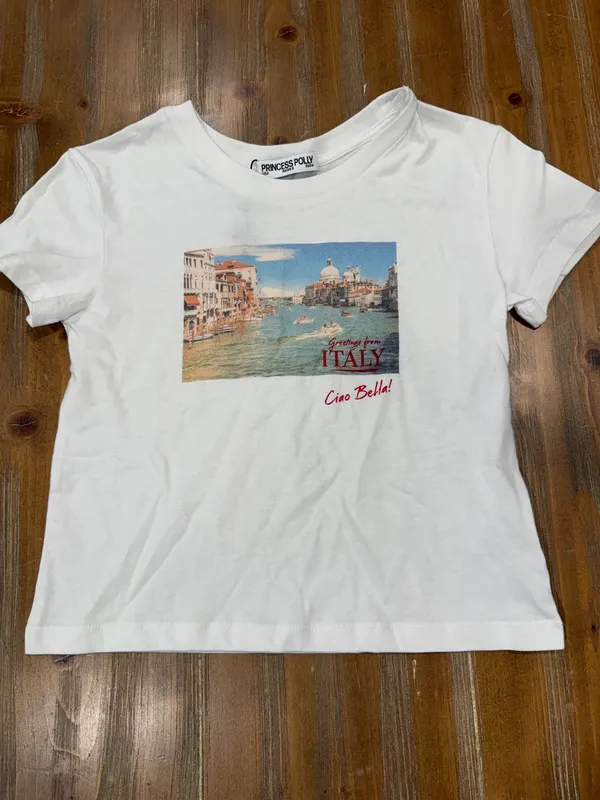 Princess Polly Lower Impact Italy Love Cropped Baby Tee Women's US Size 2 NWT - Image 2