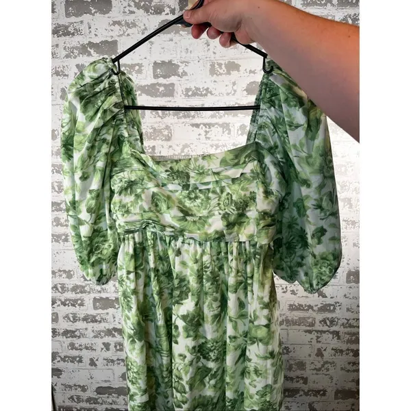 Abercrombie & Fitch | women green floral square neck puff sleeve dress - Image 2