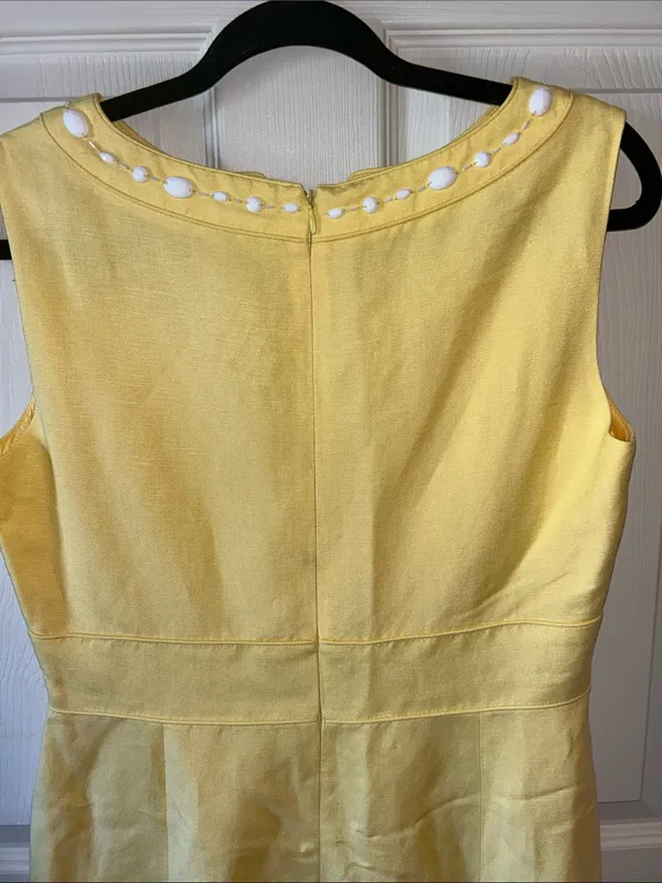 Alex Marie Linen Blend Soft Yellow‎ Lined Sleeveless Shift Midi Dress Beaded 8 - Image 6