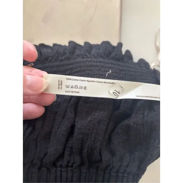 Free People Black Ruffle Strapless Tube Top Smocked Cotton Size S - Image 3