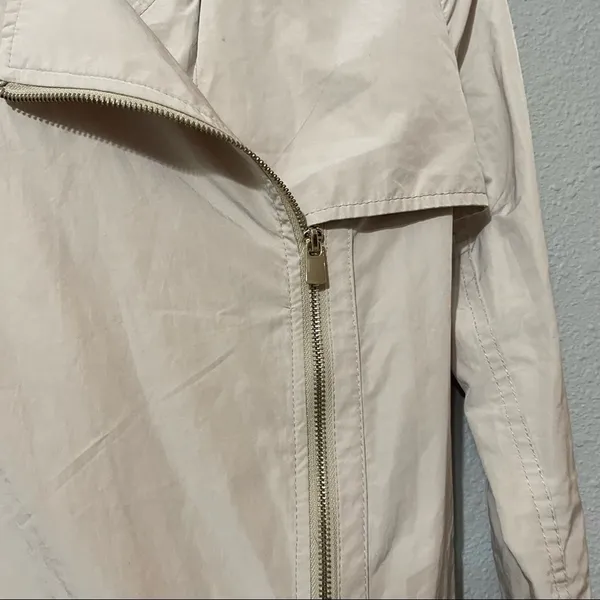 Mango Basics Khaki Moto Zip Trench Coat Womens XS Tan Neutral Classic Lightweight - Image 6