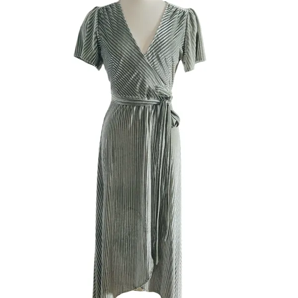Andi Ribbed Velvet Wrap Dress by Baltic Born in the color Dusty Sage Size M NWOT - Image 4