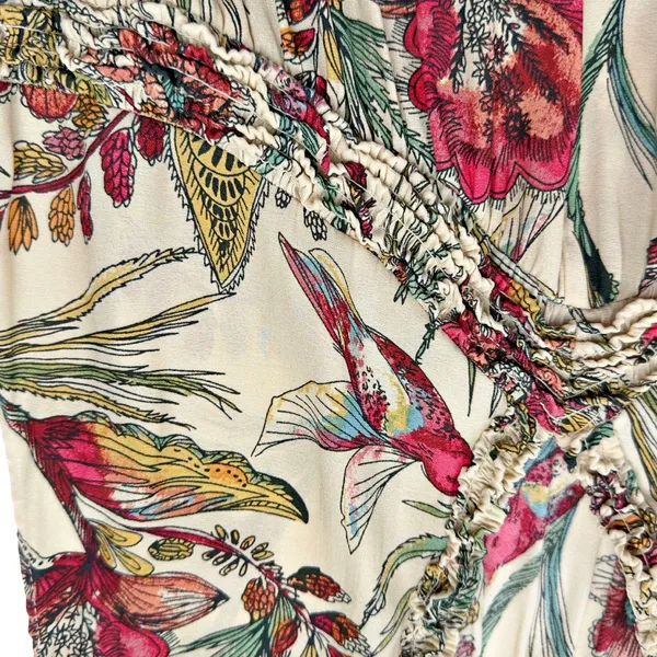 Free People Top Tan Pink Floral Haze Tiered Tunic Hummingbird Boho - Image 2