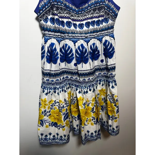 Farm Rio Blue White Tropical Floral Print Ruffle Mini Romper Size Small S - Image 6