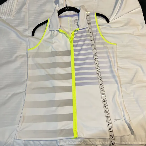 Slazenger Sleeveless Golf Tank Top w/Neon Yellow Trim Striped Pattern‎ White-M - Image 3