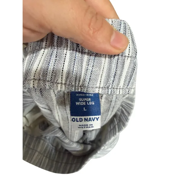 Old Navy Womens High-Rise Super Wide Leg Linen Blend Striped Pants Blue White L - Image 4