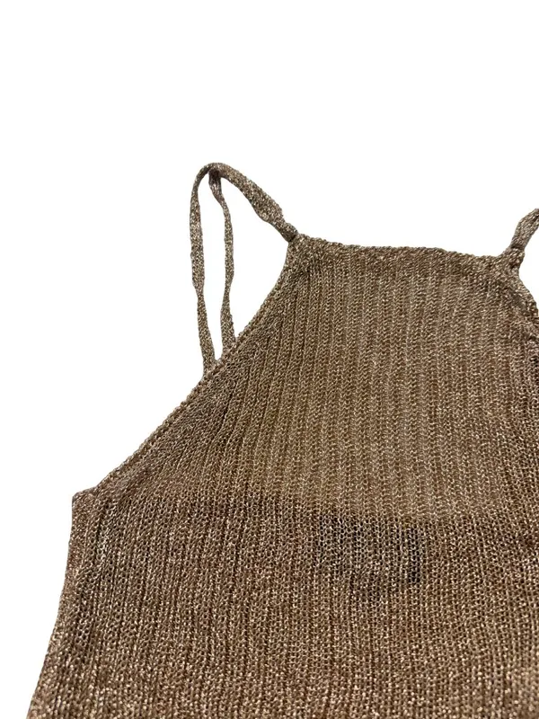 Topshop Bronze Metallic Ribbed Knit Halter Top Cami Tank Shirt Size 2 Women's - Image 11