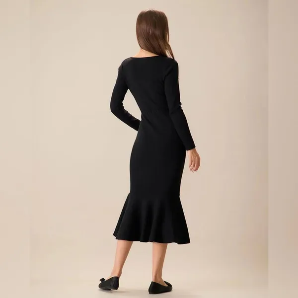 RIHOAS Women's Black Square Neck Mermaid Sweater Maxi Dress S 75 - Image 2