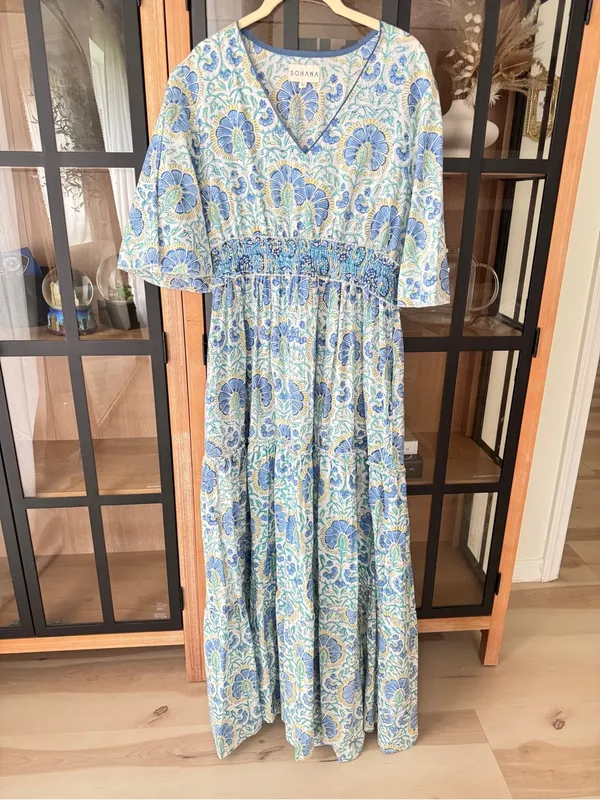 Sohana block print maxi dress cotton Zoey floral smocked tiered ruffle boho - Image 9