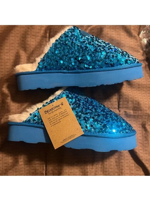 BearPaw Glittering Blue Sequin Slippers - Image 2