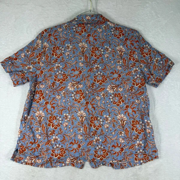Rachel Zoe Blue Floral Linen Blend Short Sleeve Button Down Pajama Set Small‎ - Image 4