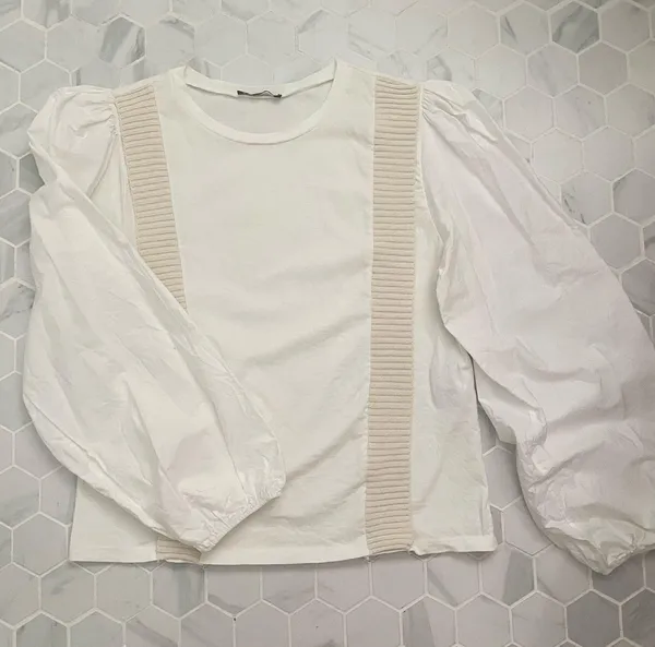 Zara Long Puff Sleeve Shirt with Beige Trim - Image 3