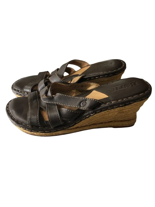 Born Women's Black Leather Sandals Wedge Crisscross Straps Open Toe 10 - Image 3