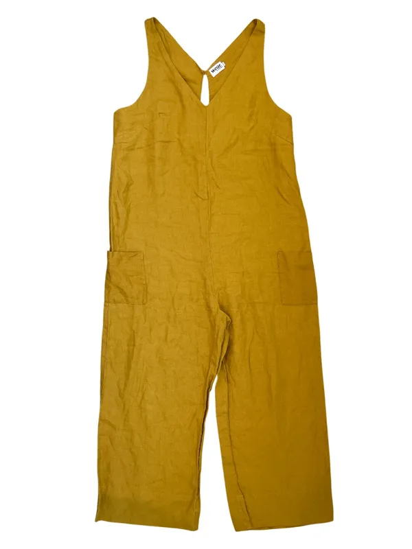 Wear By I Love Jumpsuit Linen V-Neck Sleeveless Mustard Yellow Crop Linen Size M - Image 2
