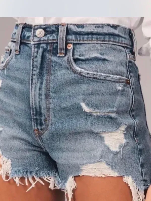 Abercrombie & Fitch The Mom High Rise Light Blue Distressed Denim Shorts 24‎ - Image 2