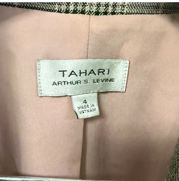 Tahari Arthur S. Levine Plaid Blazer - Grey/Pink Glen Check - Size 4 - Image 5