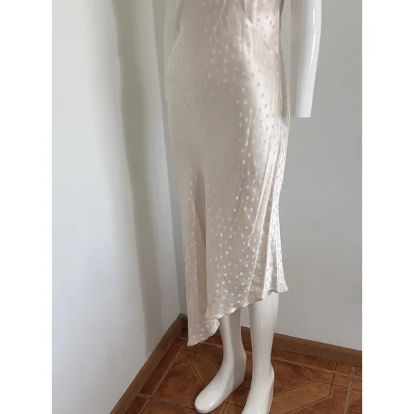 Lovestitch Midi Slip Dress M Beige Polka Dot Asymmetric Hem Boho Summer Wedding - Image 5