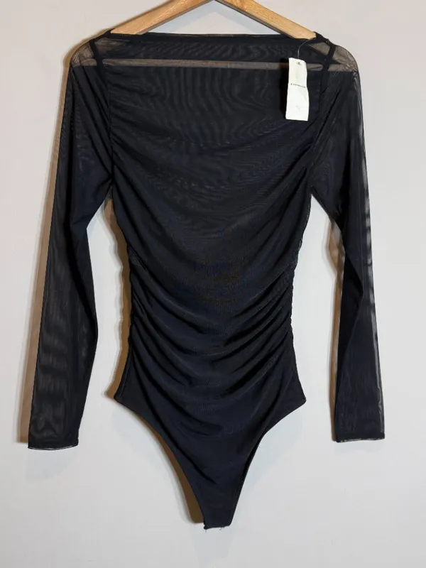 Abercrombie & Fitch Mesh Draped Bodysuit Women's Small Black Sheer Going Out NWT - Image 6