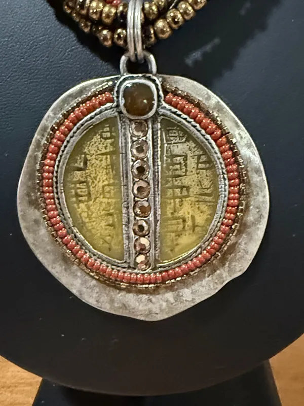 Chico's Medallion Multi Strand Necklace Garnet Tones Aztec style - Image 3