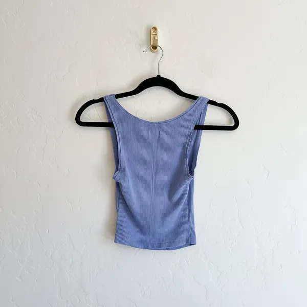 BDG | OU Ribbed Cropped Thin Cami Tank in Periwinkle Blue - Image 3