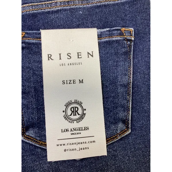 Risen Jeans Womens High Rise Frayed Hem Tummy Control Denim Shorts Dark Wash M - Image 3