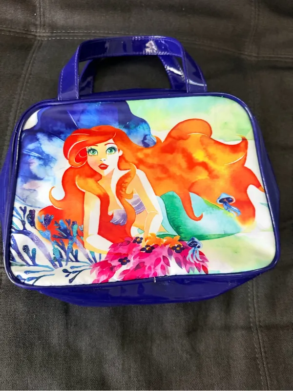 Blue Ariel-Inspired Cosmetic Case with Bright Mermaid Artwork - Image 2